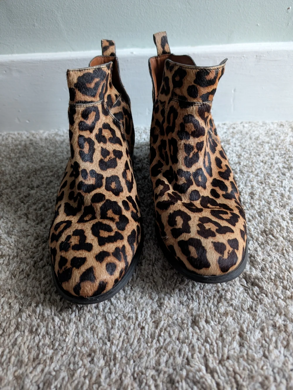 Frank Sarto Leopard‎ Print Leather Ankle Chelsea Boots - Tan/Black Sz 9.5